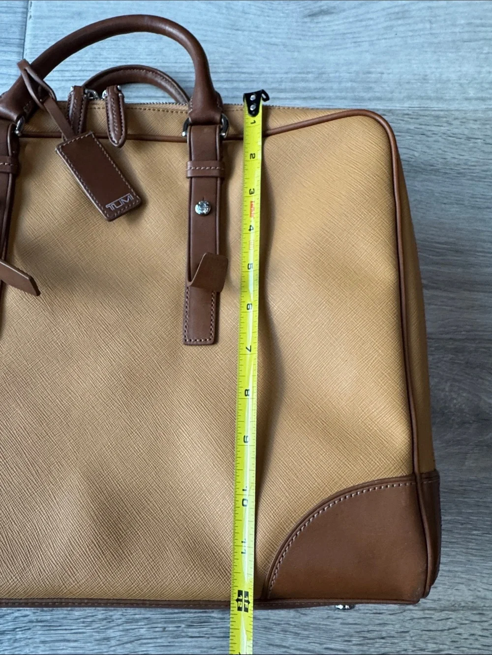 Tumi Two-Tone Tan and Brown Leather-Trim Satchel or laptop bag